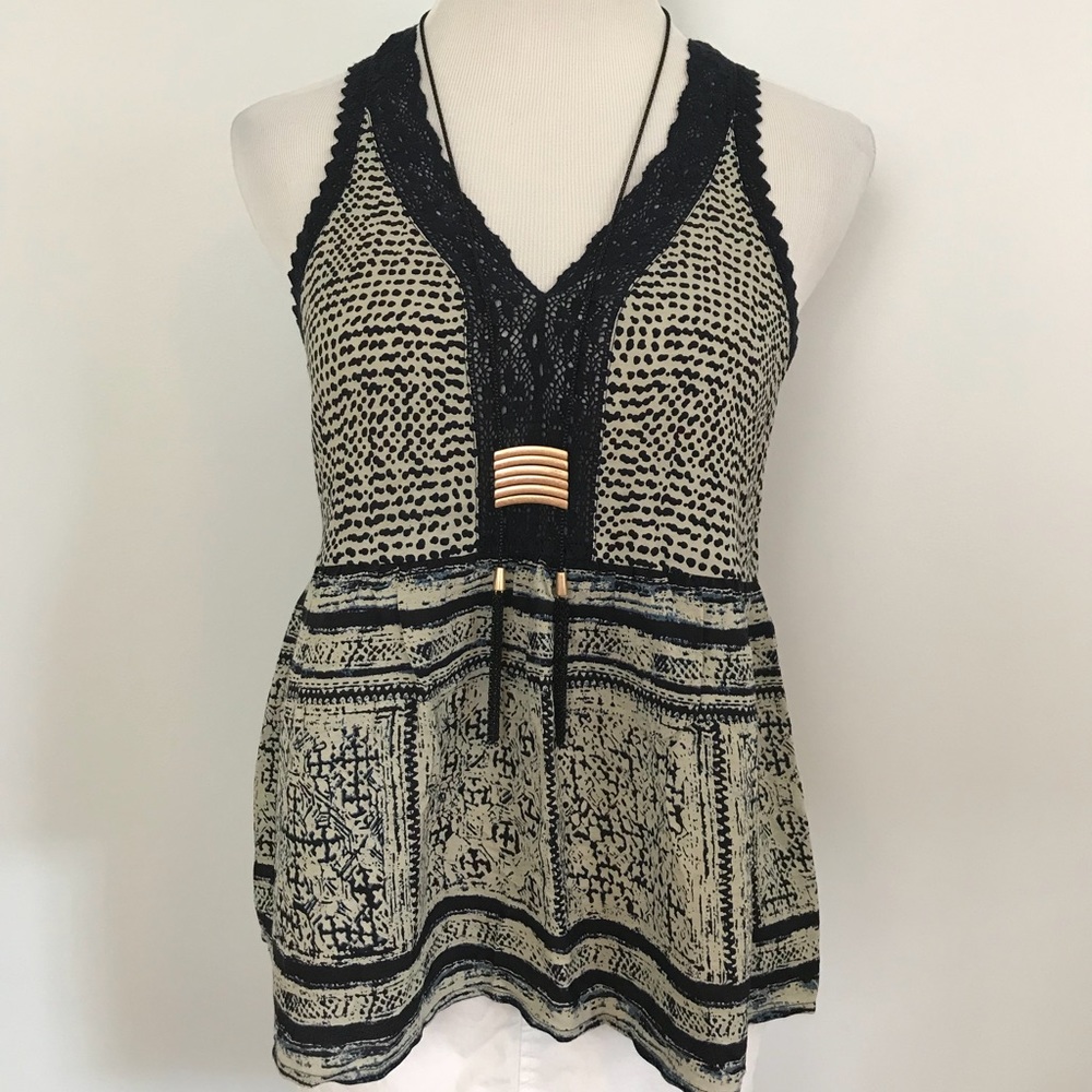 Lucky Brand Lace Trim Tank Blue
